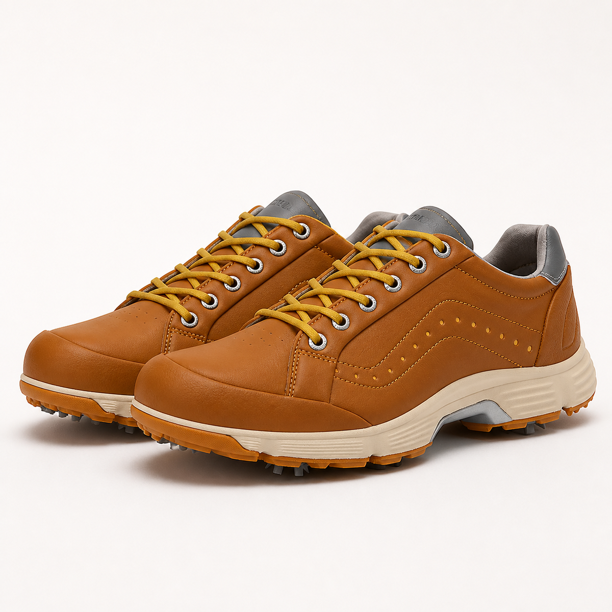 Yellow men's spiked golf shoes studio hero