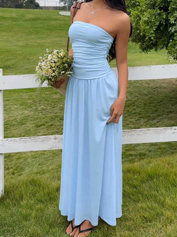 Women's Sleeveless Ruched Tube Maxi Dress
