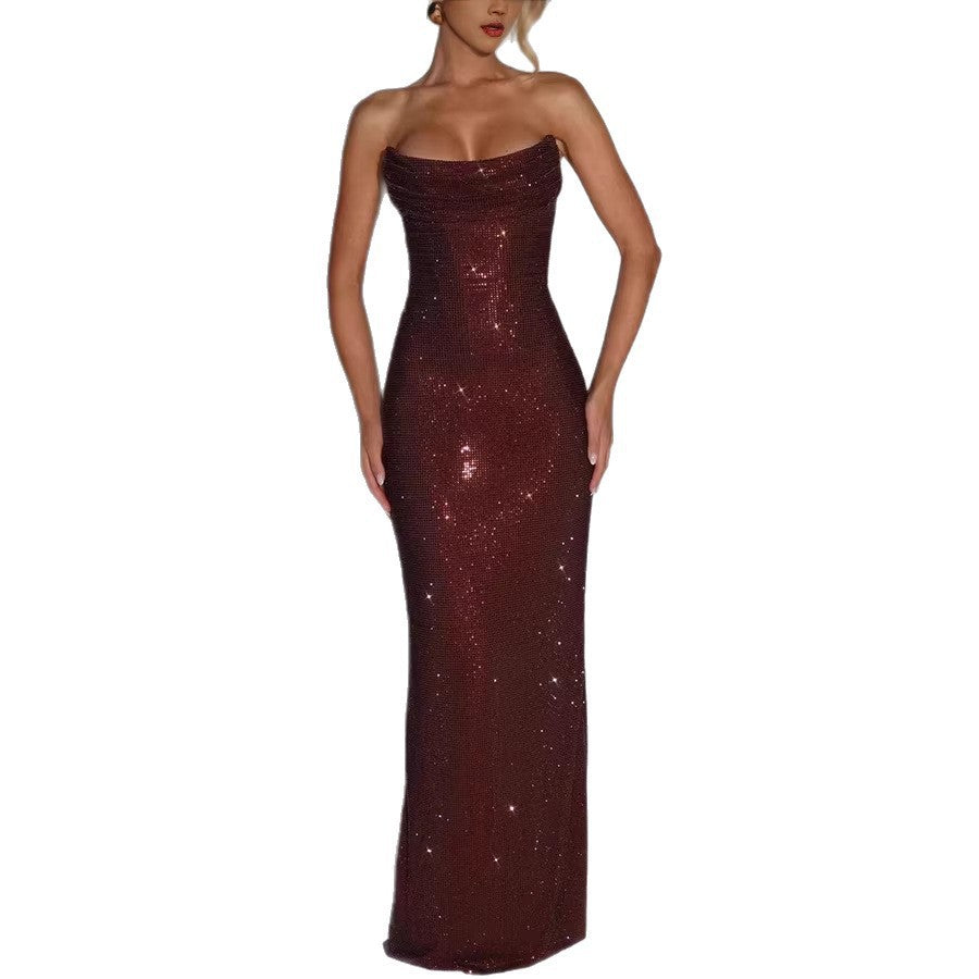 Women's Strapless Sequin Evening Gown | Sparkly Formal Maxi Dress