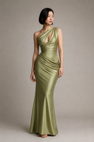 Green one-shoulder mermaid gown studio hero