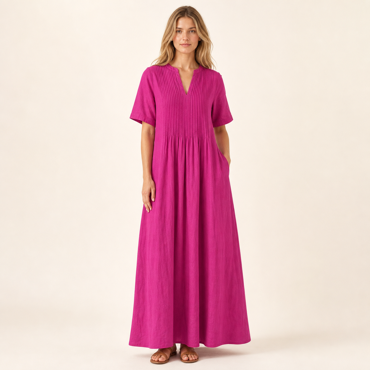 Rose red cotton linen maxi dress studio
