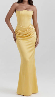 Women's One Shoulder Pleated Bodysuit Dress | Structured Formal Evening Gown