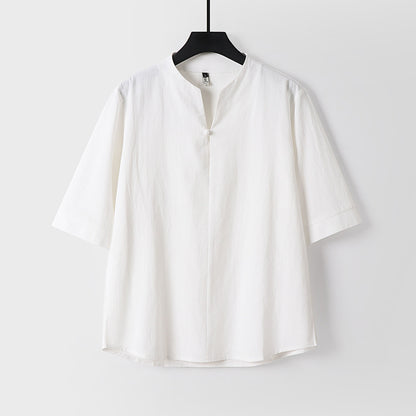 Men's Cotton Linen Short Sleeve Shirt | Loose Fit Summer Top