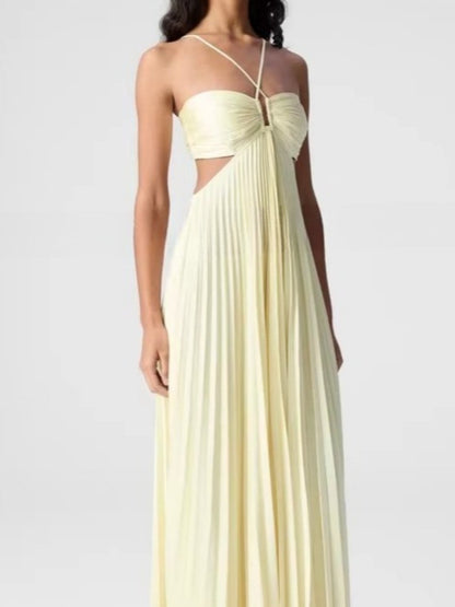 Women's Halter Neck Backless A-Line Maxi Dress | High Waist Summer Dress