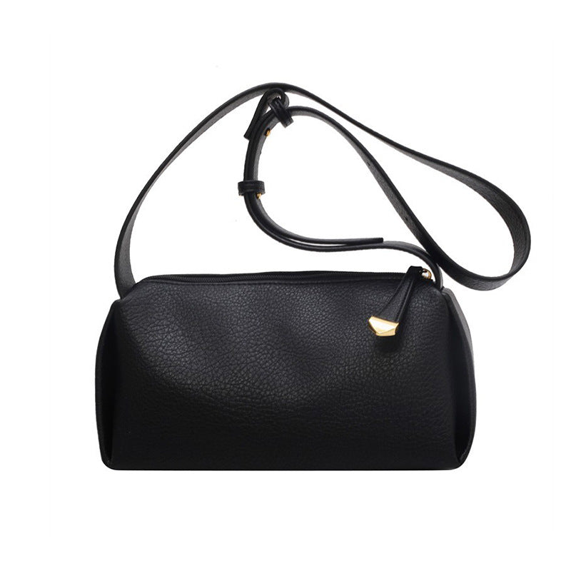 Black pebbled PU pillow shoulder bag with adjustable strap