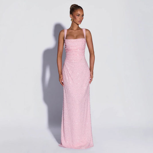 Women's Sequin Sleeveless Evening Gown | High Slit Formal Maxi Dress