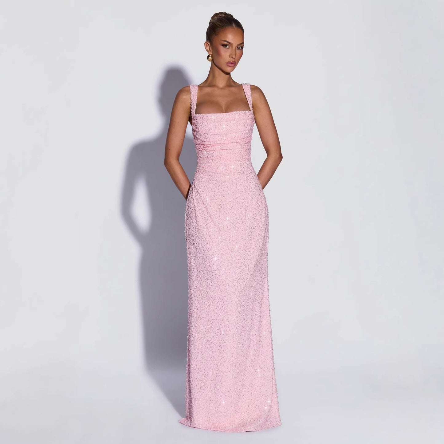 Women's Sequin Sleeveless Evening Gown | High Slit Formal Maxi Dress