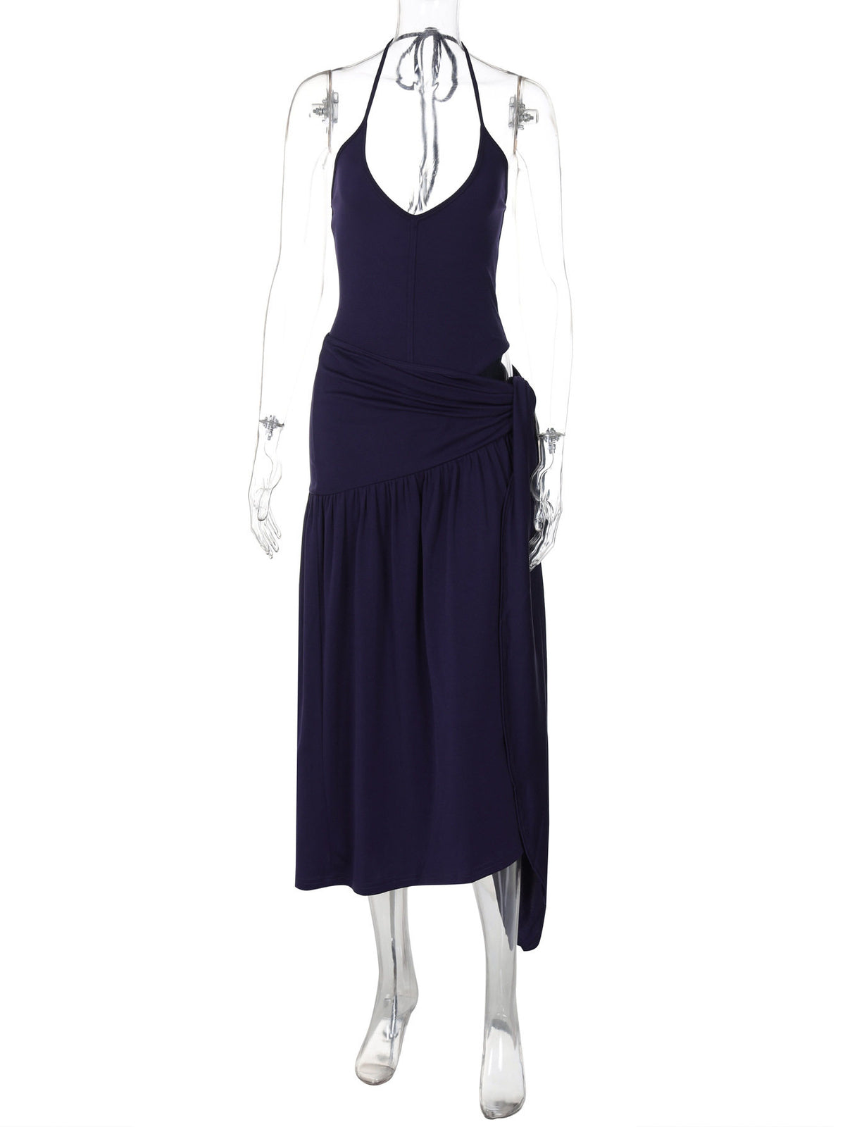 Women's Halter V-Neck Backless Maxi Dress Set | Two-Piece Lace-Up Resort Outfit