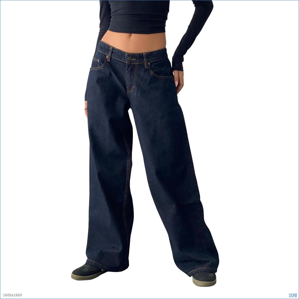 Women's High Waist Straight Leg Denim Jeans | Classic Casual Blue Jeans