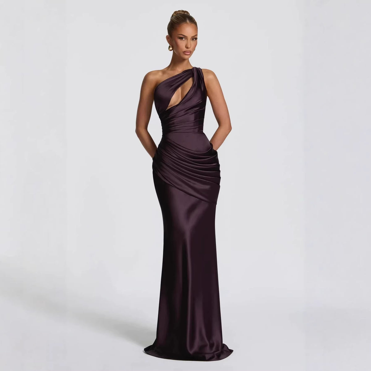 Women's One Shoulder Cutout Mermaid Gown | Sleeveless Formal Evening Dress