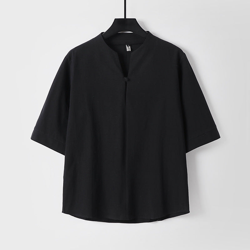 Men's Cotton Linen Short Sleeve Shirt | Loose Fit Summer Top