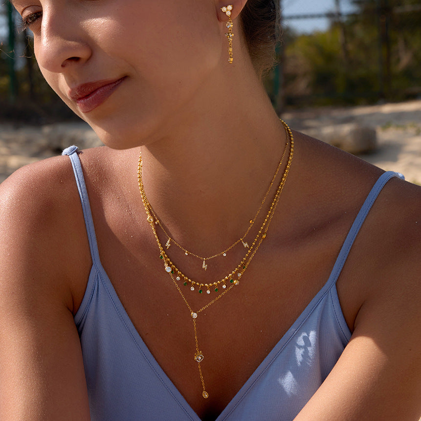 Women's Gold Geometric Pendant Necklace | Stainless Steel PVD Zircon Charm