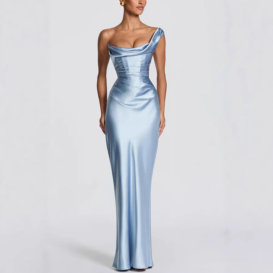 Women's Off-Shoulder Satin Bodycon Dress | Sleek Formal Mini Dress