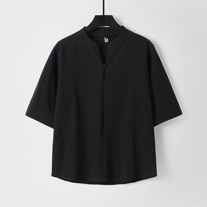Men's Cotton Linen Short Sleeve Shirt | Loose Fit Summer Top
