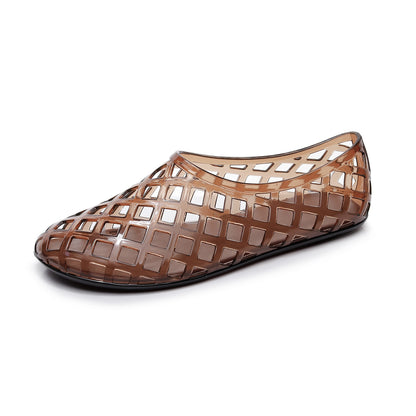 Women's Woven PVC Jelly Flats | Square Toe Summer Slip-On Shoes