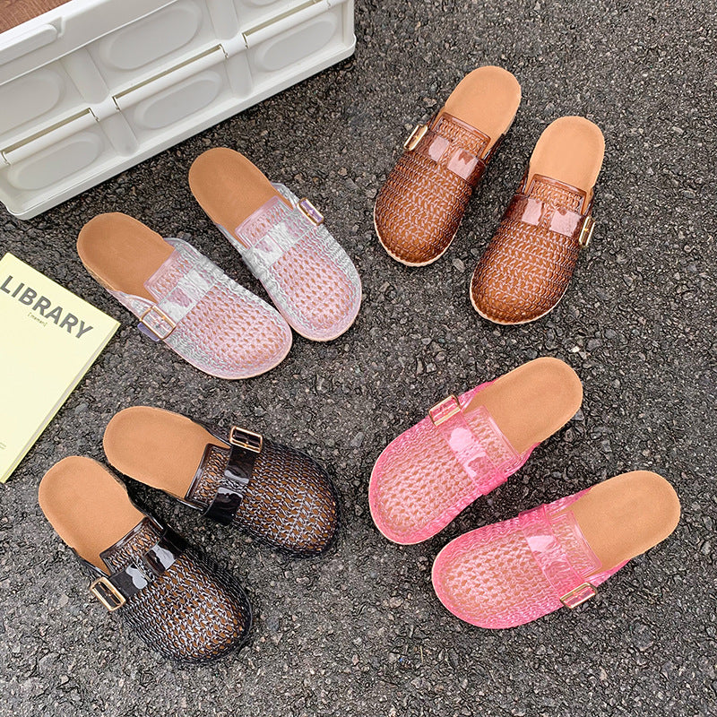 Women's Transparent PVC Crystal Slide Mules | Cushion Sole Slip-On Shoes