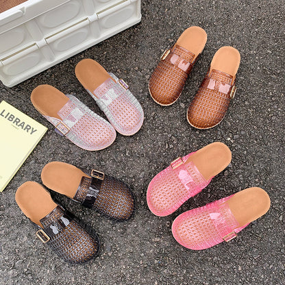 Women's Transparent PVC Crystal Slide Mules | Cushion Sole Slip-On Shoes