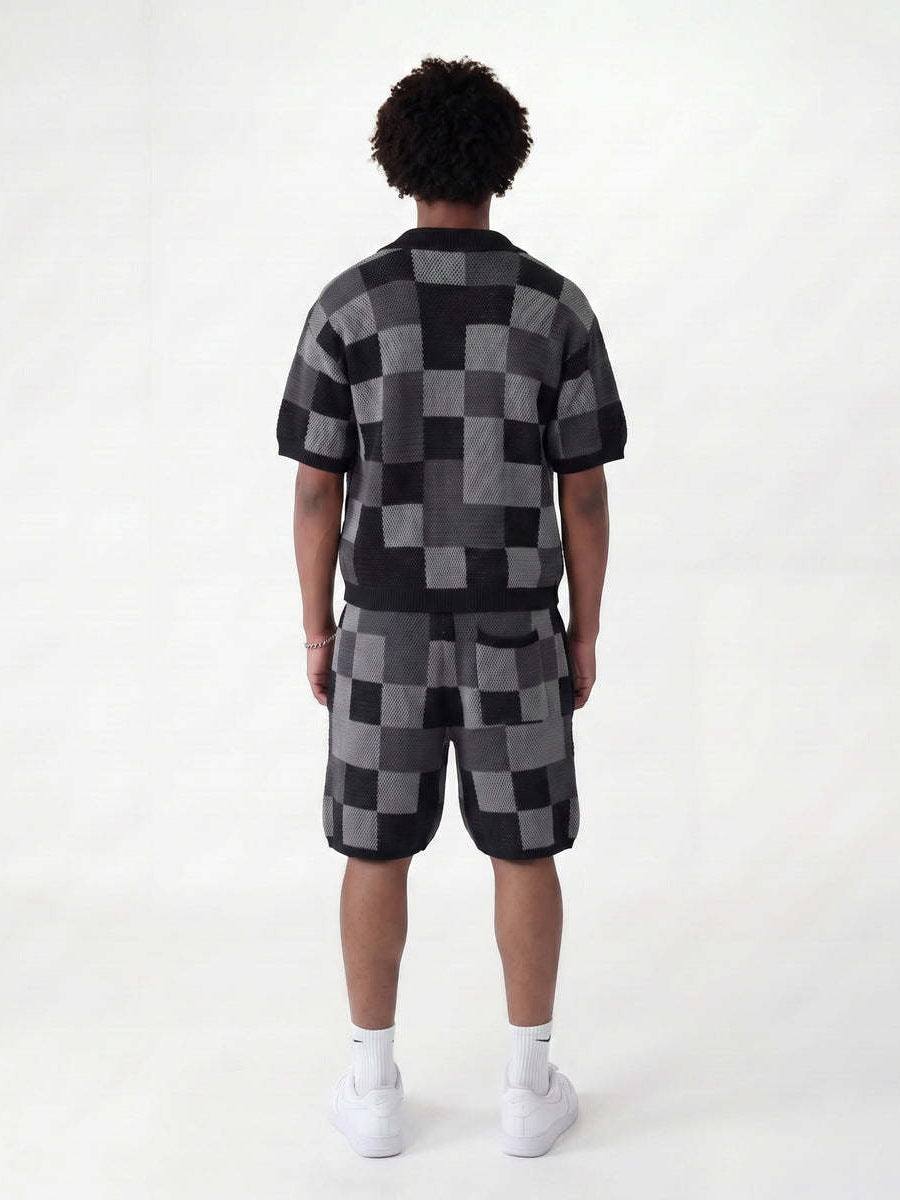 Men's Checkered Jacquard Shirt & Shorts Set | Relaxed Summer Co-Ord