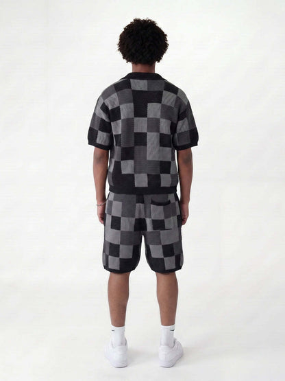 Men's Checkered Jacquard Shirt & Shorts Set | Relaxed Summer Co-Ord