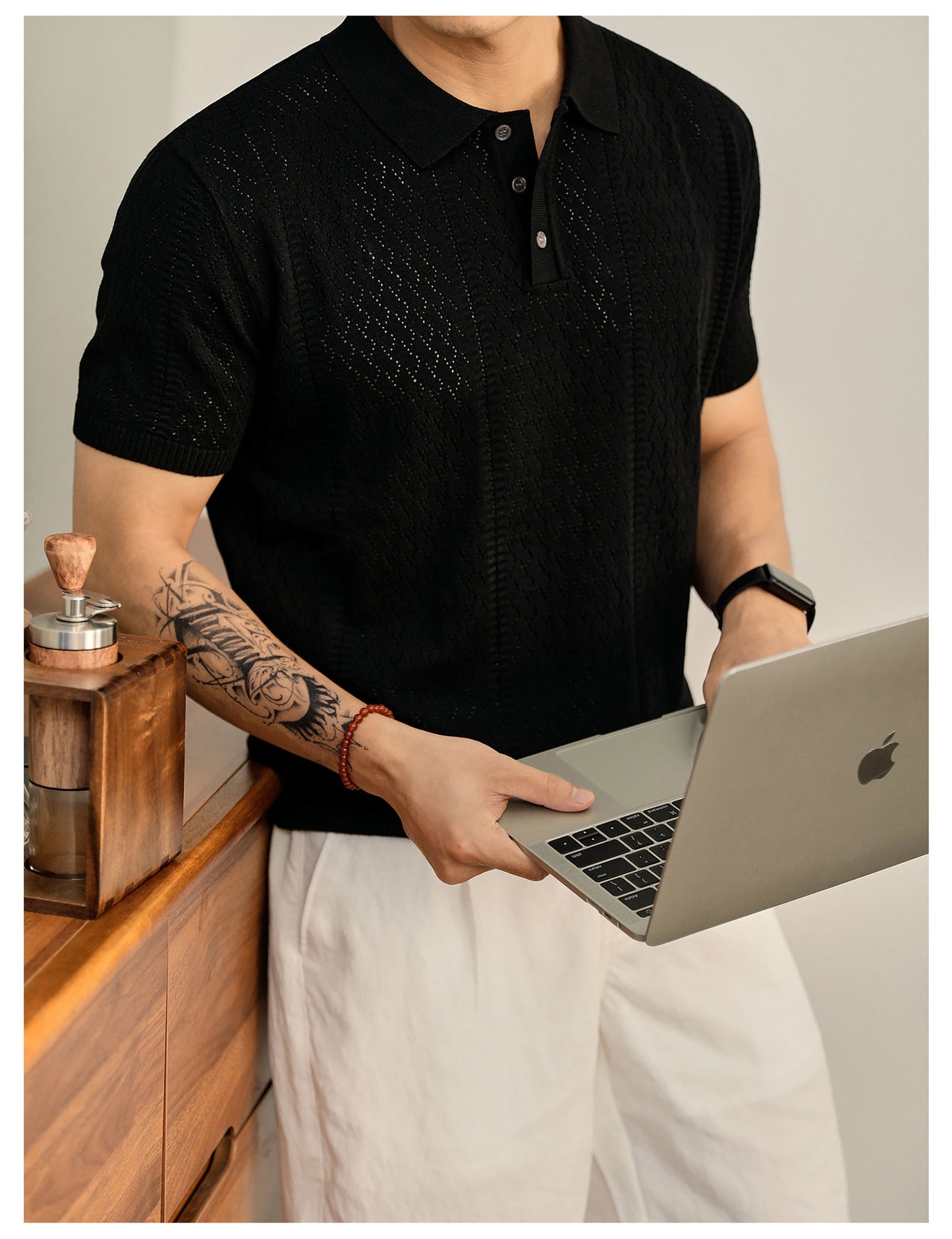 Supplier image for Men's Breathable Knit Polo Shirt