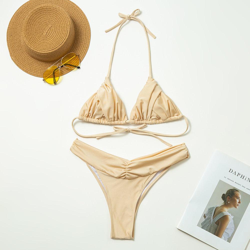 Women's Triangle Bikini Set | High Cut Nylon Spandex Two-Piece Swimsuit