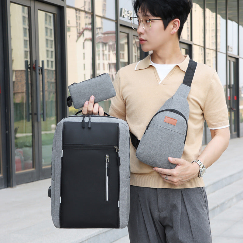 Oxford Fabric 3-Piece Laptop Backpack Set | USB Charging Travel Bag