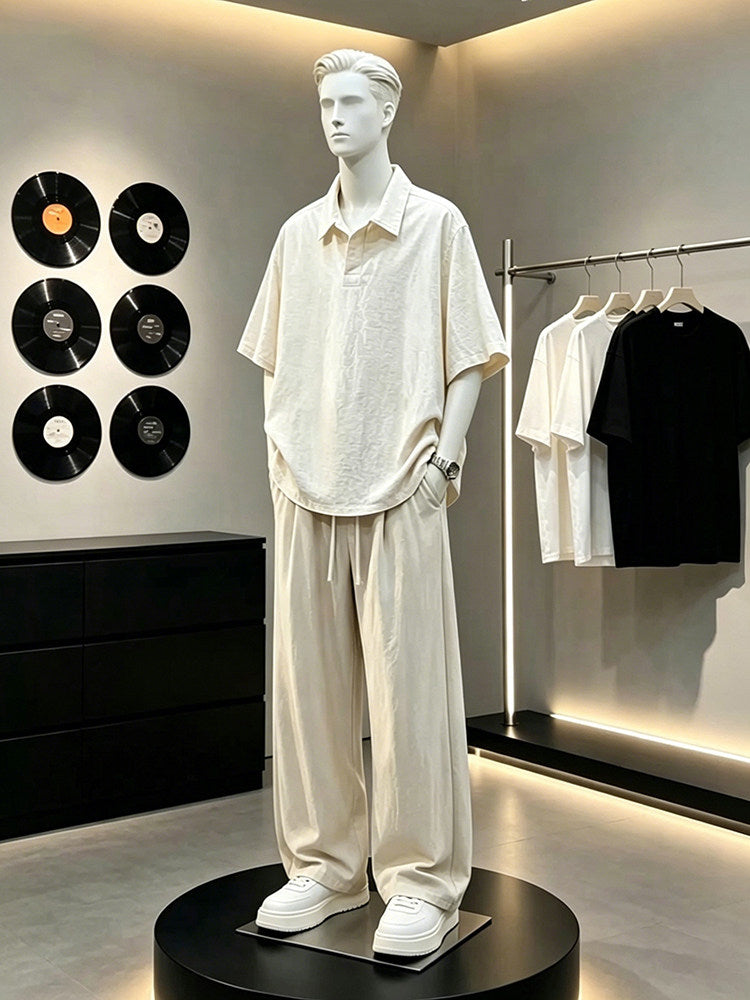 Men's Linen Polo Shirt & Wide-Leg Pants Set | Lightweight Summer Resort Outfit