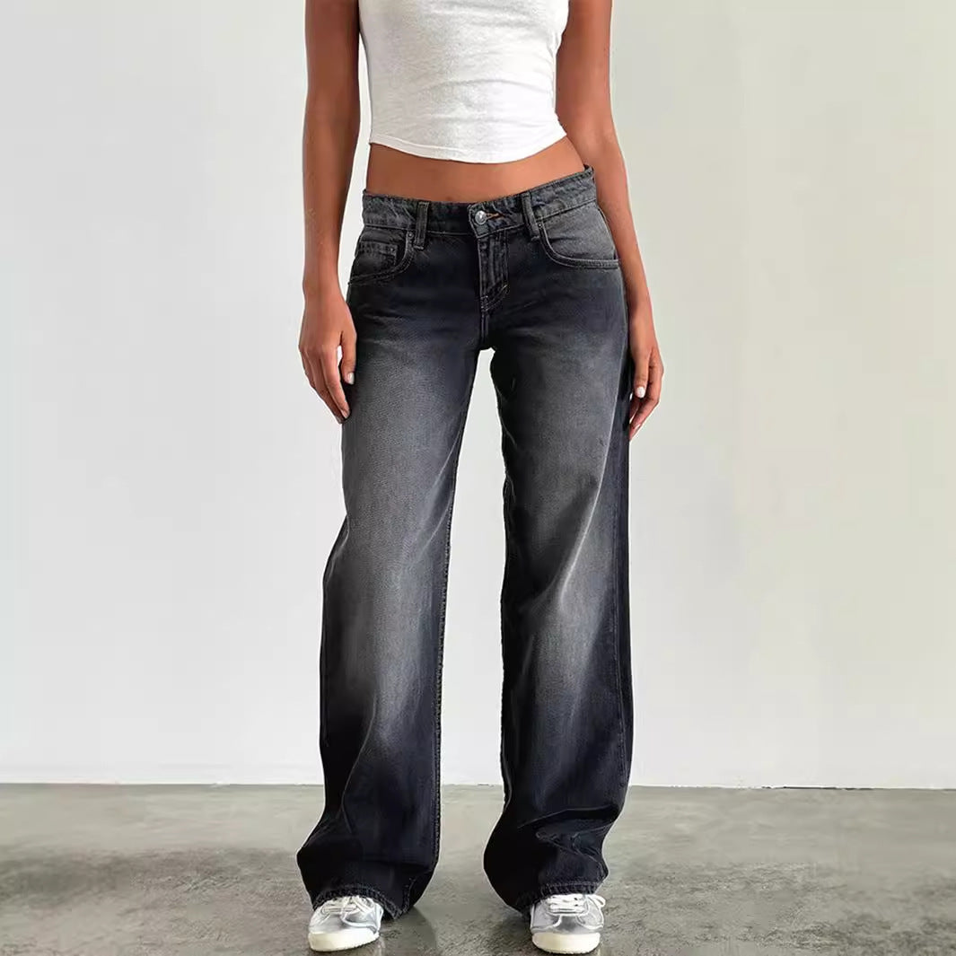 Women's High Waist Straight Leg Denim Jeans | Classic Casual Blue Jeans