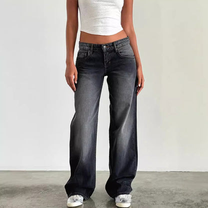 Women's High Waist Straight Leg Denim Jeans | Classic Casual Blue Jeans