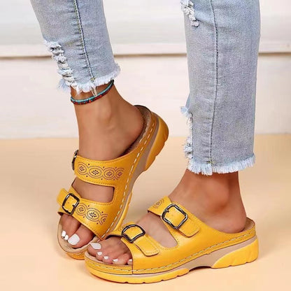 Women's Platform Buckle Slides | Thick Sole Round Toe Slippers