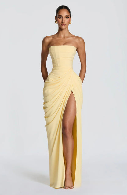 Women's One Shoulder Backless High Slit Evening Gown | Formal Maxi Dress
