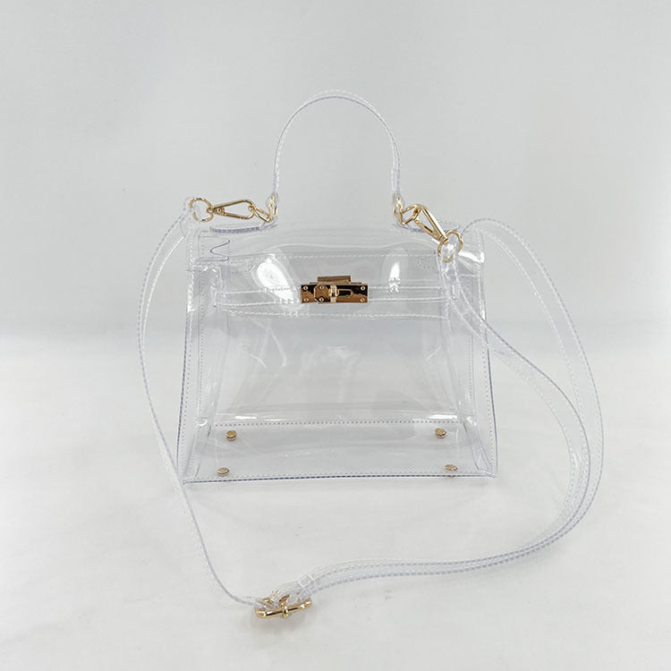 Women's Transparent PVC Lock Buckle Handbag | Structured Crossbody Clutch
