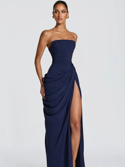 Women's One Shoulder Backless High Slit Evening Gown | Formal Maxi Dress