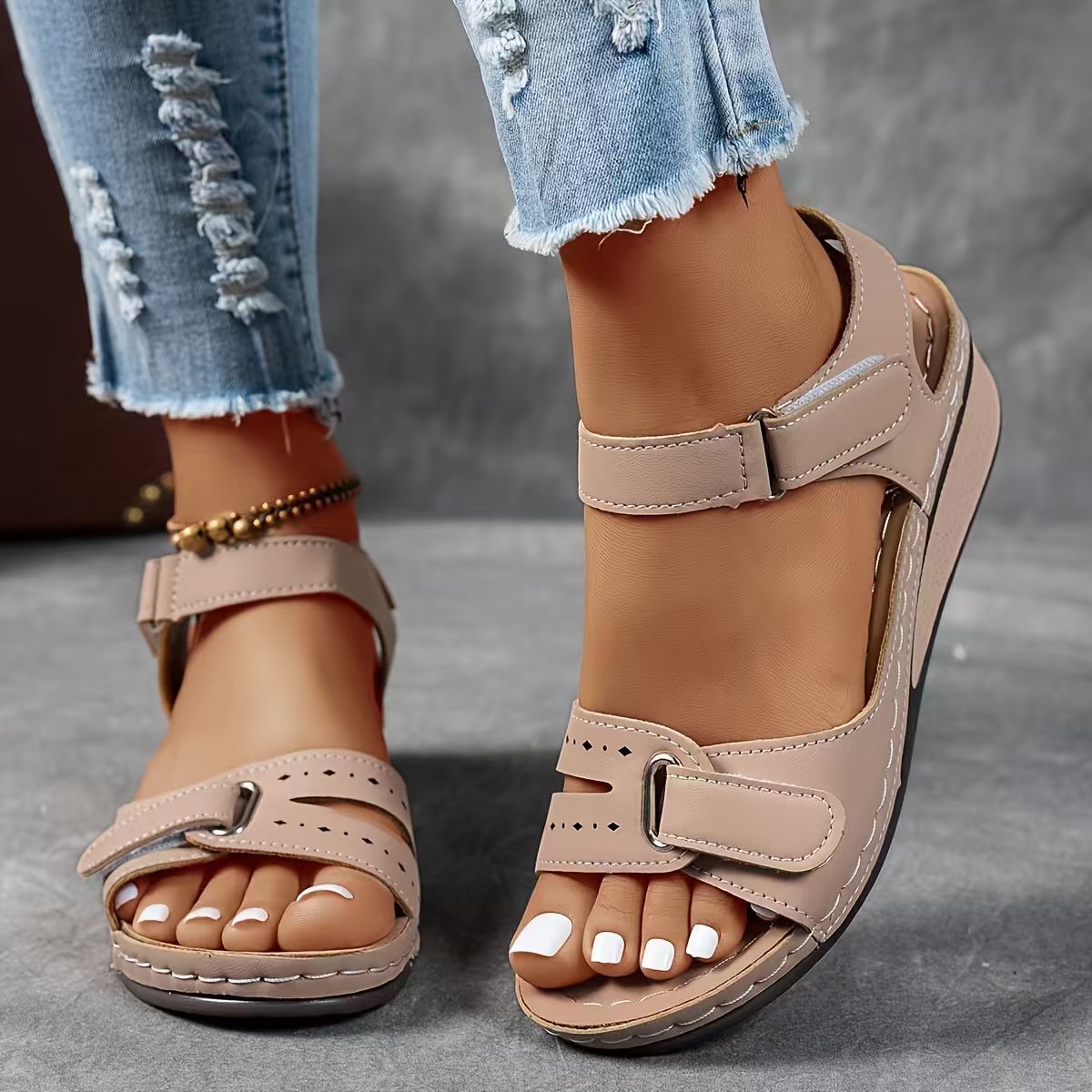 Women's Roman Velcro Strap Sandals | Casual Platform Walking Shoes