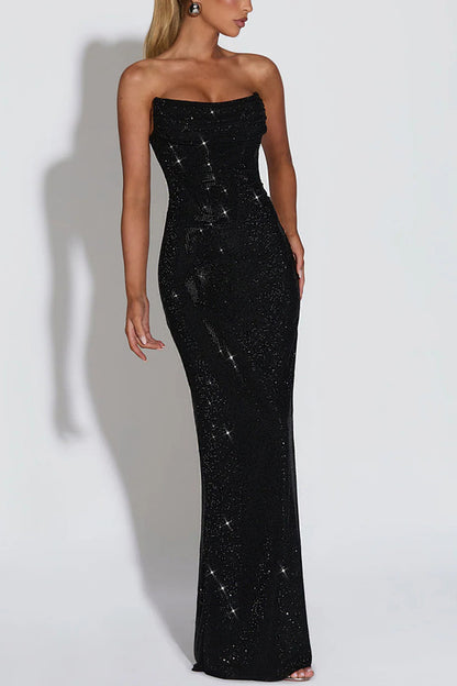 Women's Strapless Sequin Evening Gown | Sparkly Formal Maxi Dress