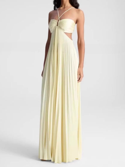 Women's Halter Neck Backless A-Line Maxi Dress | High Waist Summer Dress