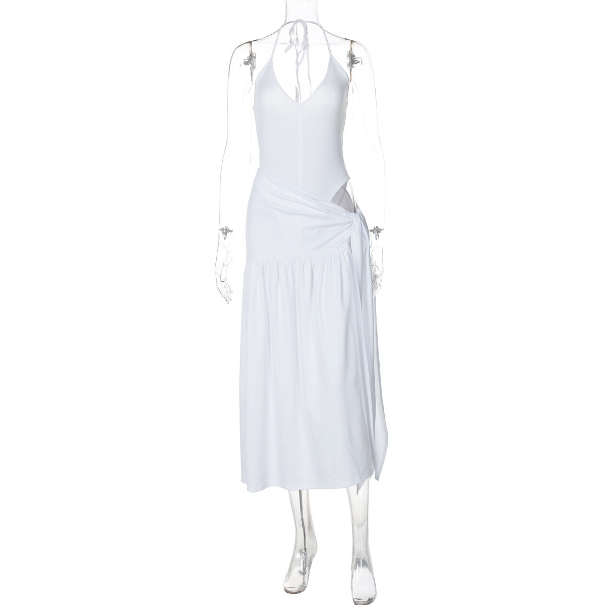 Women's Halter V-Neck Backless Maxi Dress Set | Two-Piece Lace-Up Resort Outfit
