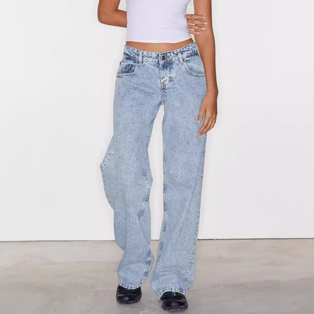 Women's High Waist Straight Leg Denim Jeans | Classic Casual Blue Jeans