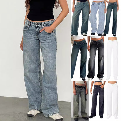 Women's High Waist Straight Leg Denim Jeans | Classic Casual Blue Jeans