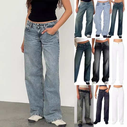 Women's High Waist Straight Leg Denim Jeans | Classic Casual Blue Jeans