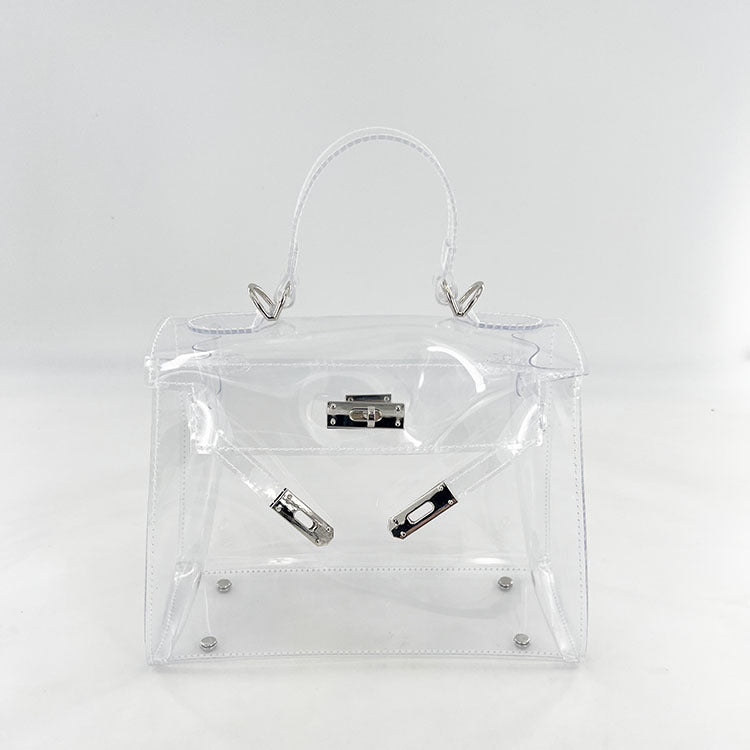 Women's Transparent PVC Lock Buckle Handbag | Structured Crossbody Clutch