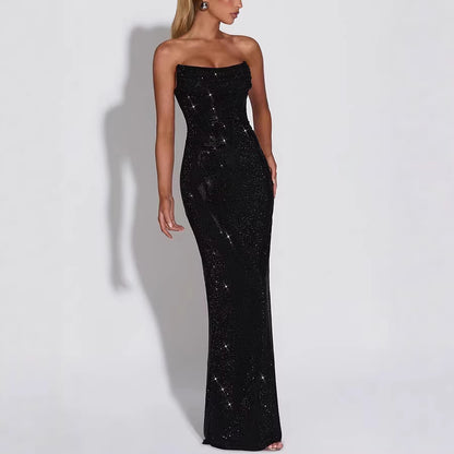 Women's Strapless Sequin Evening Gown | Sparkly Formal Maxi Dress