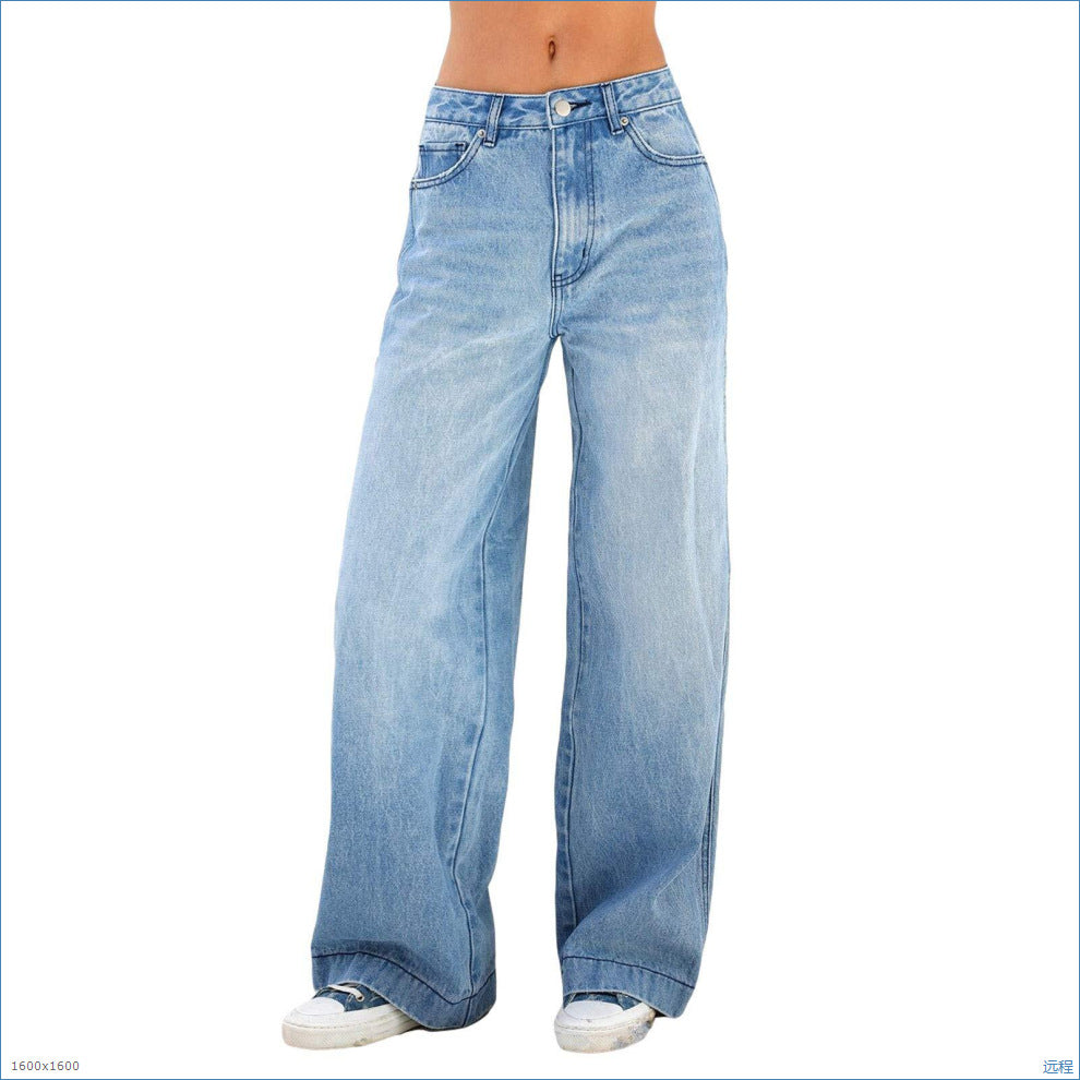 Women's High Waist Straight Leg Denim Jeans | Classic Casual Blue Jeans