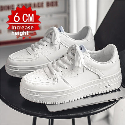 Men's White Court Sneakers | Hidden Lift Casual Fashion Shoes