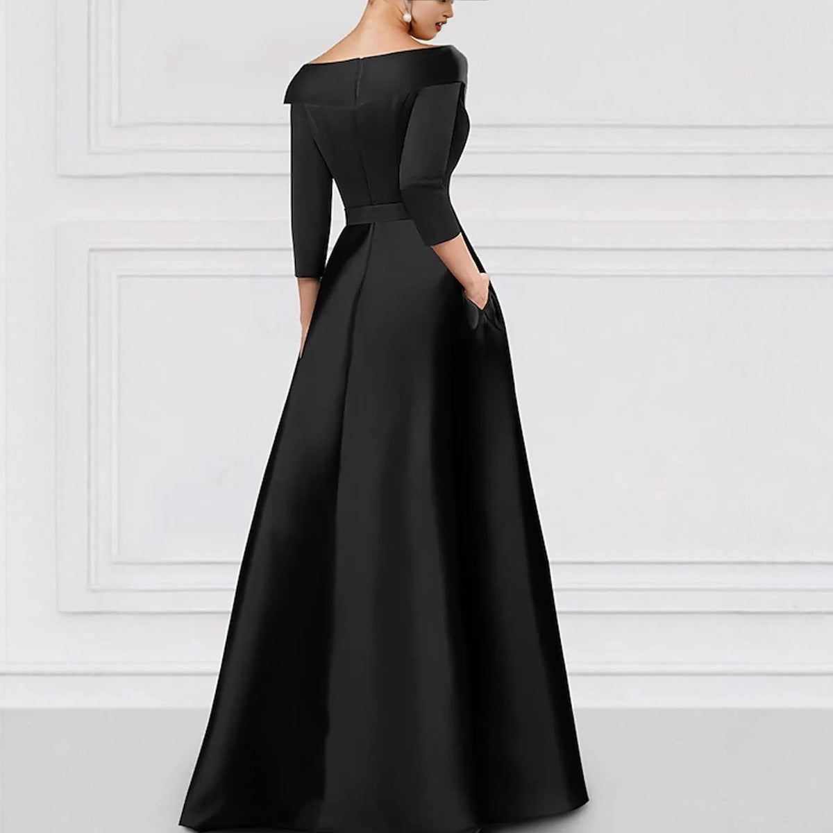 Women's V-Neck Long Sleeve High Slit Evening Gown | A-Line Formal Maxi Dress