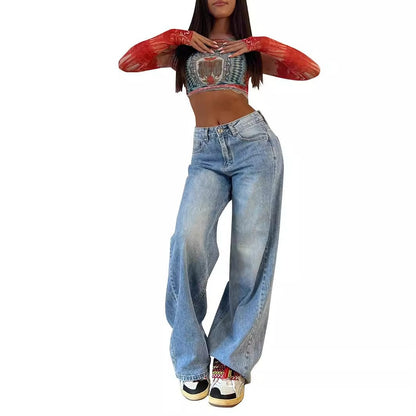 Women's High Waist Straight Leg Denim Jeans | Classic Casual Blue Jeans