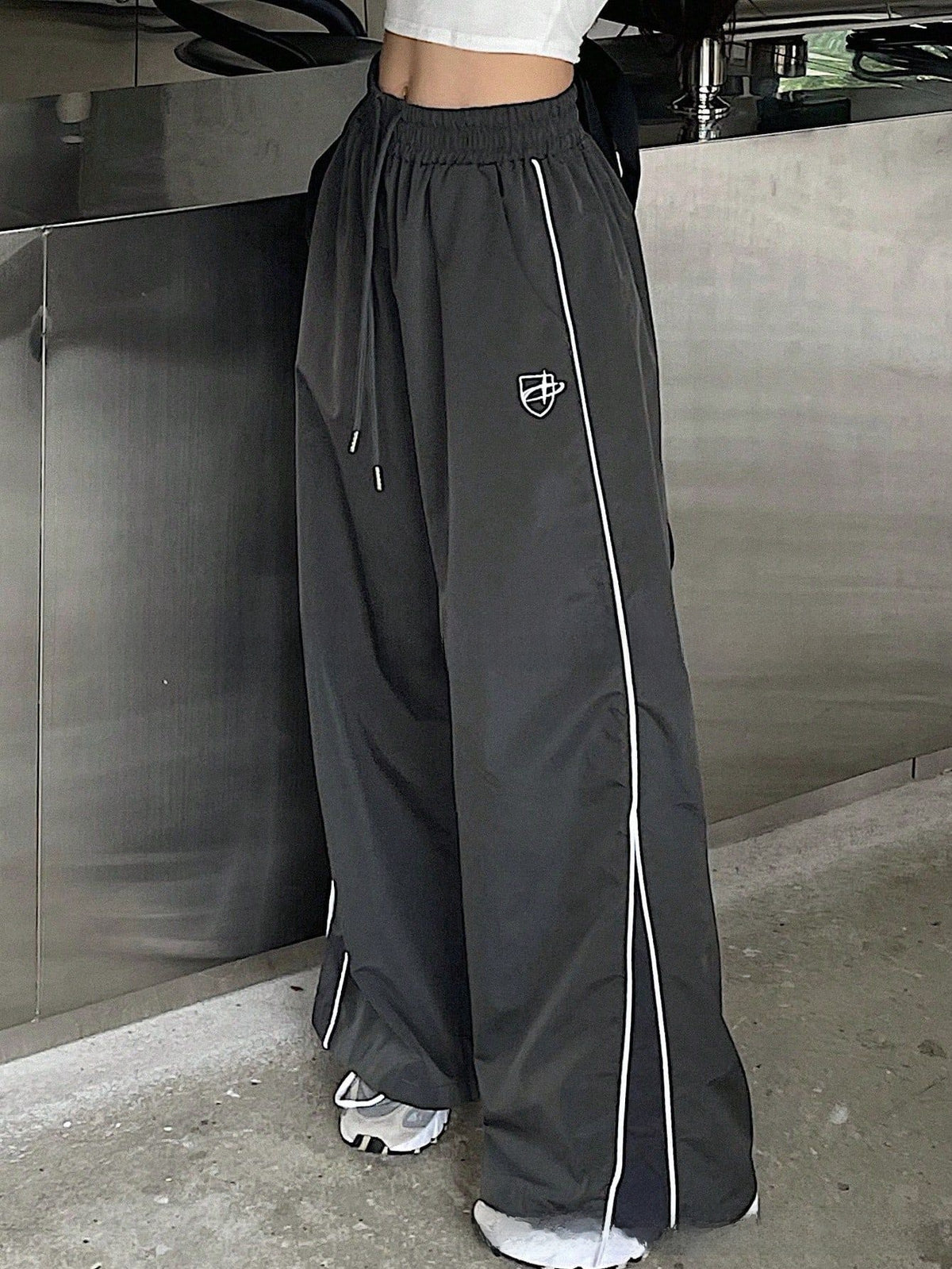 Women's Wide Leg Striped Casual Track Pants | Cotton Blend Streetwear Trousers