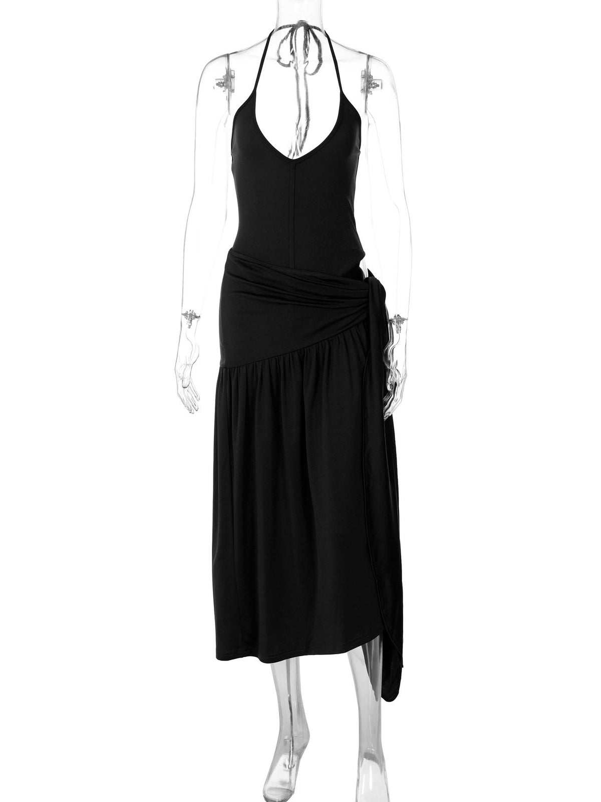 Women's Halter V-Neck Backless Maxi Dress Set | Two-Piece Lace-Up Resort Outfit