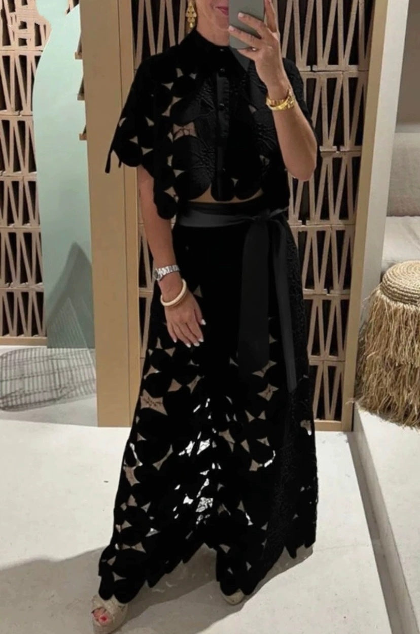 Women's Open Neck Knit Sweater & Wide Leg Pants Set | Casual Two-Piece Co-Ord