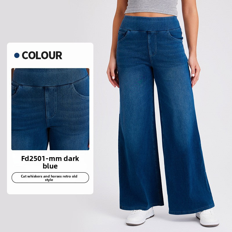 Women's High Waist Wide Leg Stretch Jeans | Pull-On Casual Denim Pants